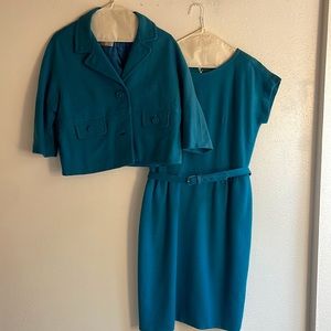 Vintage Teal Belted Dress and Jacket
